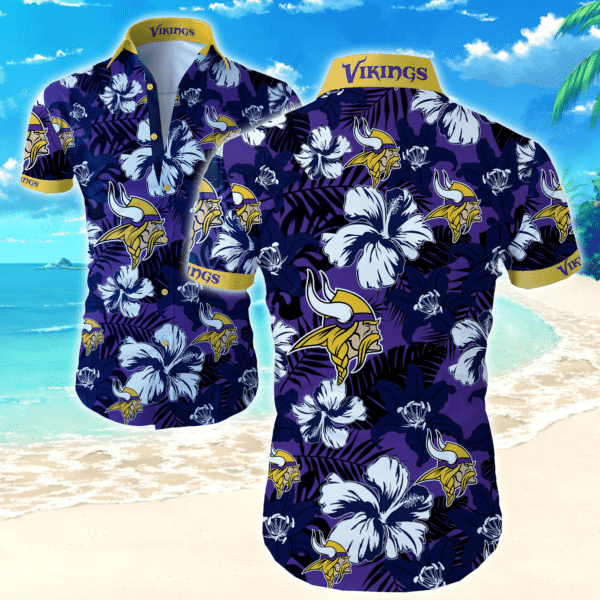 Minnesota Vikings Nfl 2 Hawaiian Graphic Print Short Sleeve Hawaiian Shirt L98
