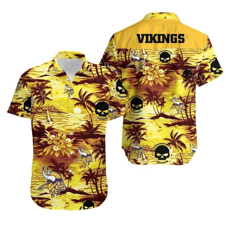 Minnesota Vikings NFL Football Hawaiian Graphic Print Short Sleeve Hawaiian Shirt L98