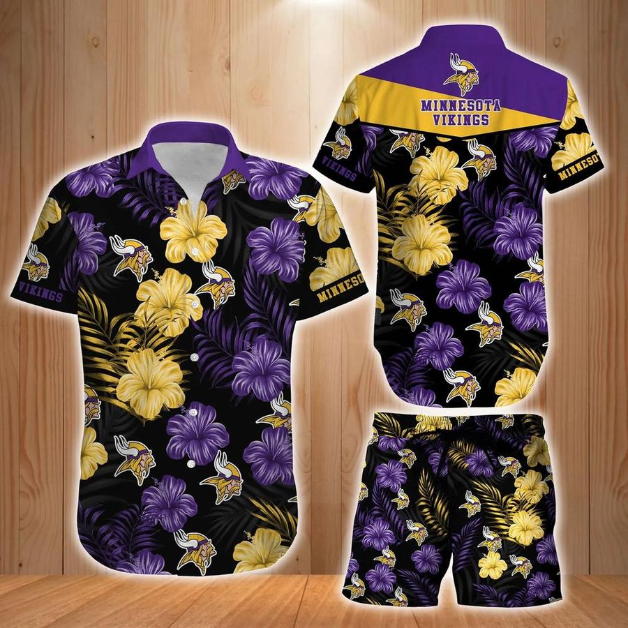 Minnesota Vikings NFL Football Hawaiian Shirt Short Summer With Flower Graphic Retro Sunset Hawaii