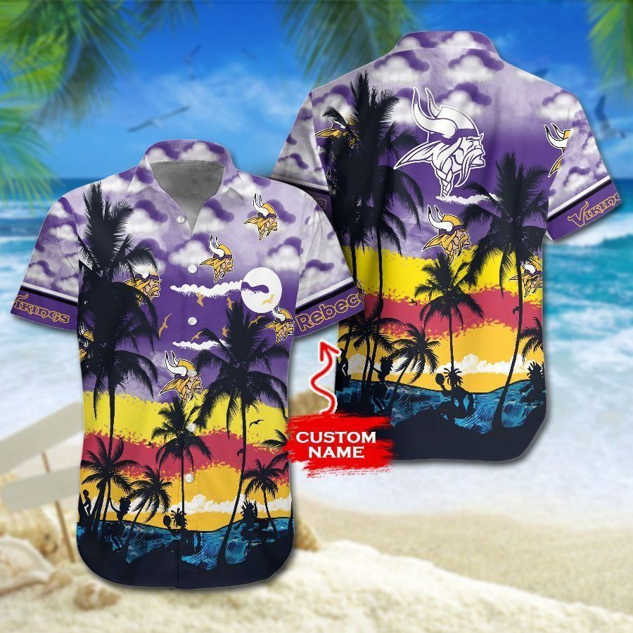 Minnesota Vikings NFL Gift For Fan Personalized Hawaiian Graphic Print Short Sleeve Hawaiian Shirt H97 - 468
