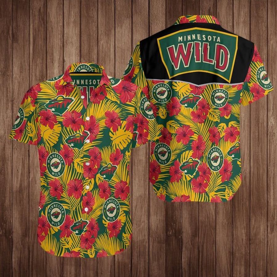 Minnesota Wild Graphic Print Short Sleeve Hawaiian Casual Shirt size S - 5XL
