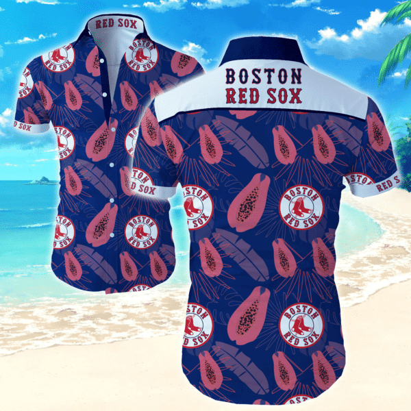 Mlb Boston Red Sox 2 Hawaiian Graphic Print Short Sleeve Hawaiian Shirt L98 - 413