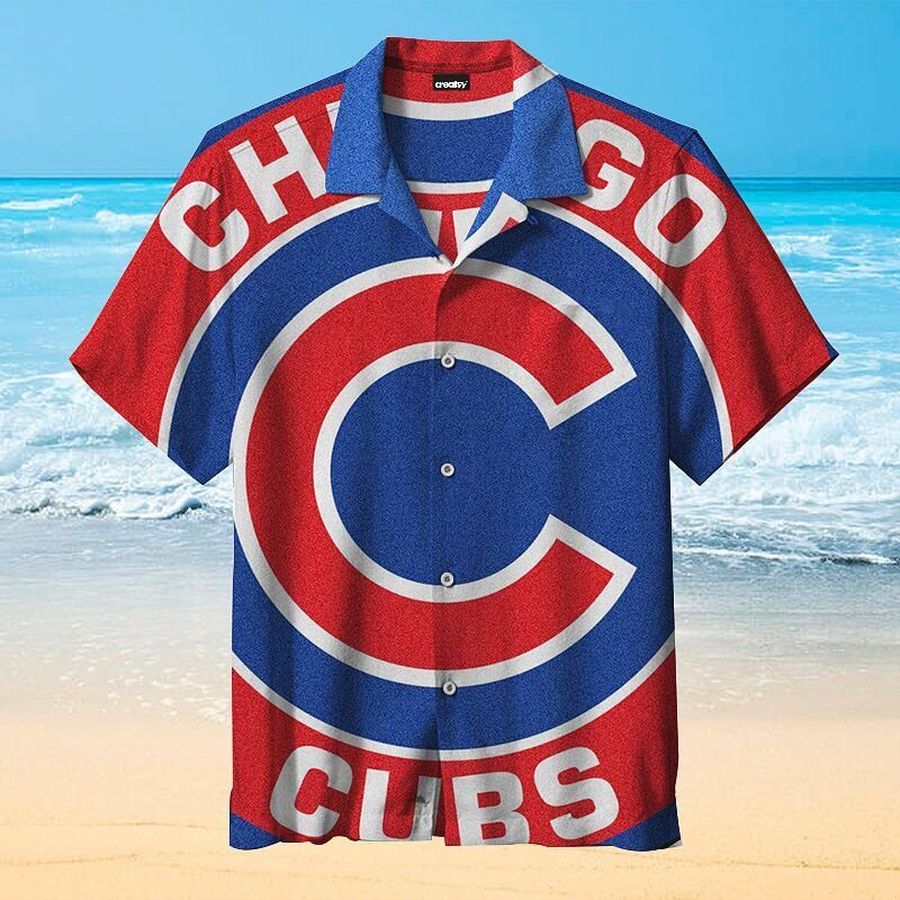 MLB Chicago Cubs Hawaiian Graphic Print Short Sleeve Hawaiian Shirt L98 - 4797