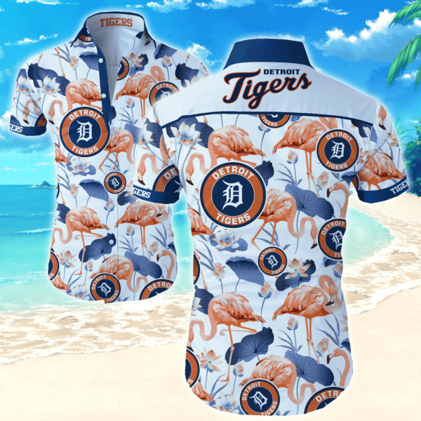 Mlb Detroit Tigers Hawaiian Graphic Print Short Sleeve Hawaiian Shirt L98 - 5420