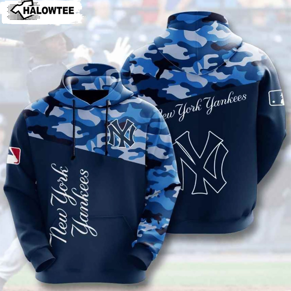 MLB New York Yankees Blue Camo MLB 3D Hoodie Yankees 3D Hoodie Size From S to 5XL