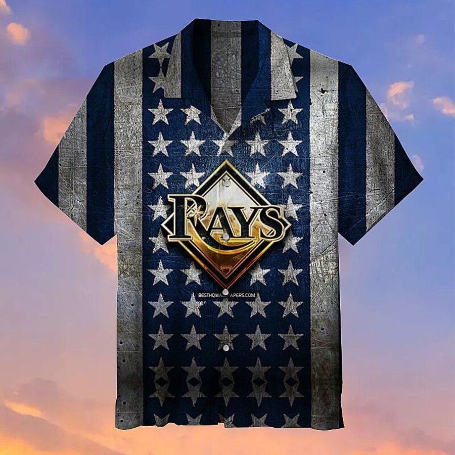 MLB Tampa Bay Rays Hawaiian Graphic Print Short Sleeve Hawaiian Shirt L98 - 845