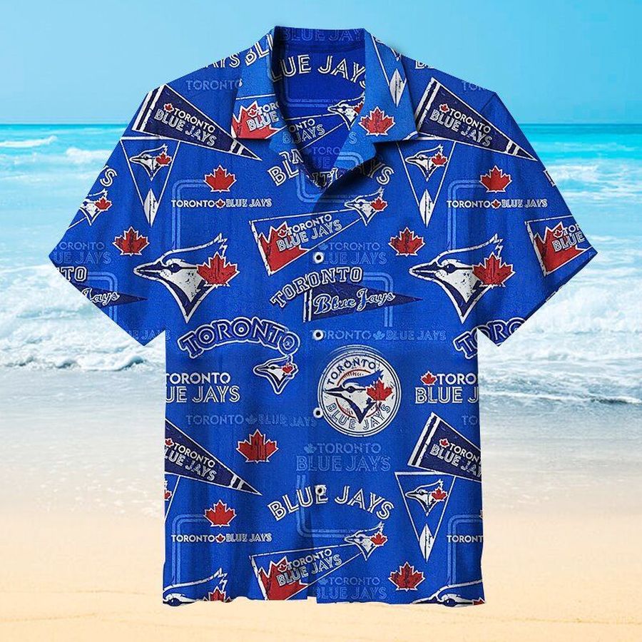 MLB Toronto Blue Jays Hawaiian Graphic Print Short Sleeve Hawaiian Shirt L98 - 6418
