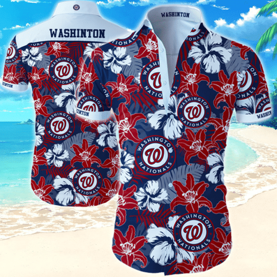 Mlb Washington Nationals Hawaiian Graphic Print Short Sleeve Hawaiian Shirt L98 - 8868.png