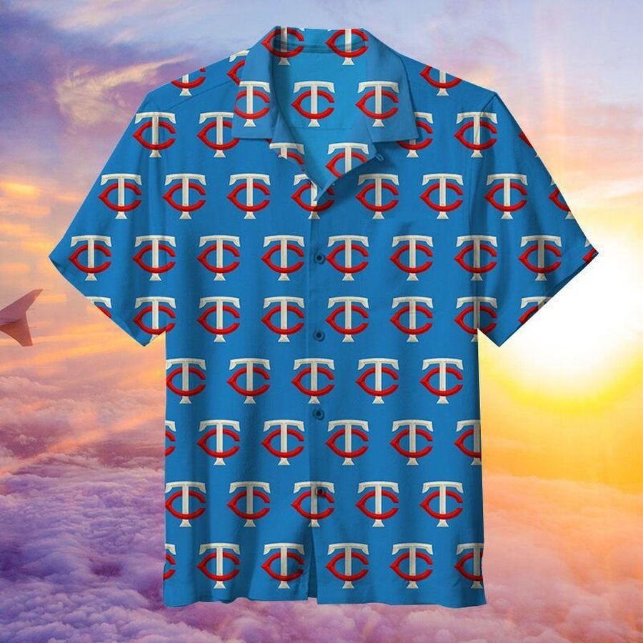 MLB Won 3 World Championships Minnesota Twins Hawaiian Graphic Print Short Sleeve Hawaiian Shirt L98 - 1751