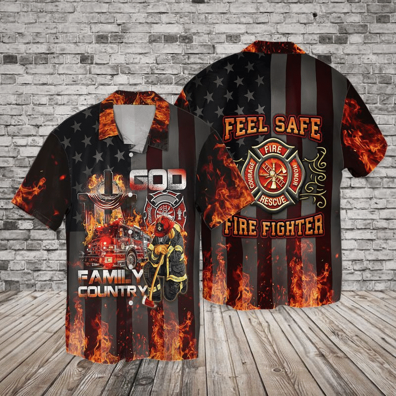 Momerial Day Firefighter God Family County For Men And Women Graphic Print Short Sleeve Hawaiian Casual Shirt size S - 5XL