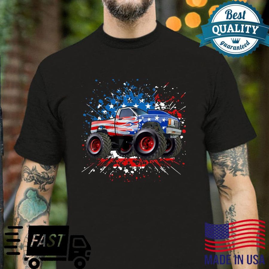 Monster Truck American Flag Racing USA Patriotic Shirt