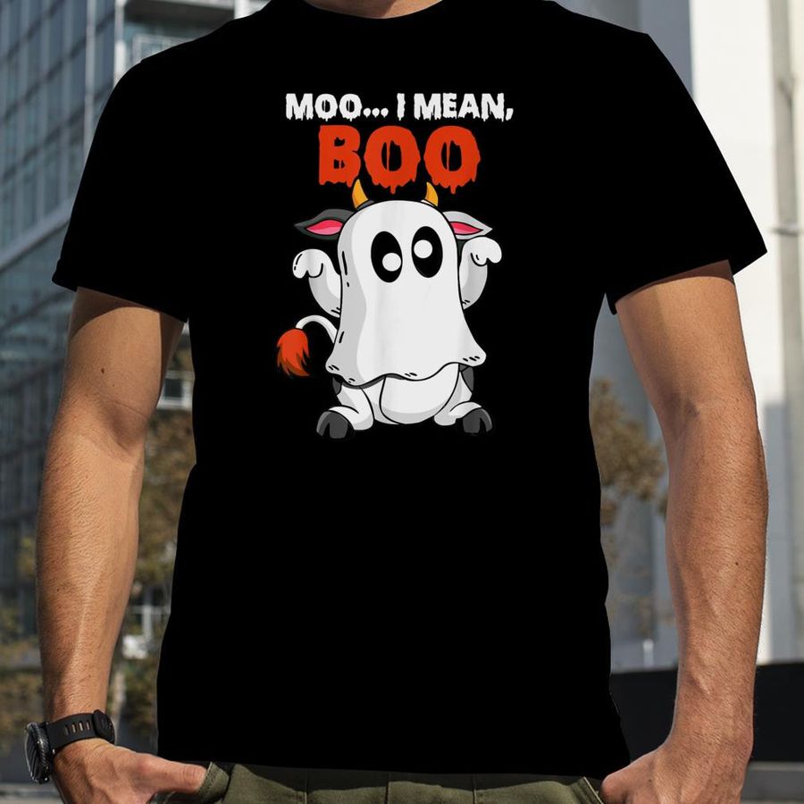 Moo I Mean Boo Funny Ghost Cow Pumpkin Farmer Cow Halloween T Shirt