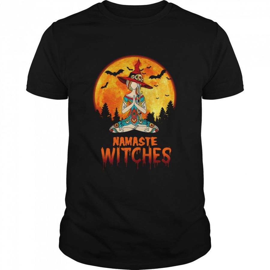 Namaste Witches Yoga Girl Full Moon Witch Yoga Meditation Halloween shirt