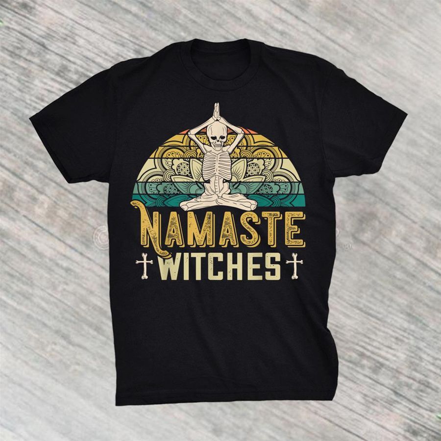 Namaste Witches Yoga Halloween Meditating Skeleton Shirt