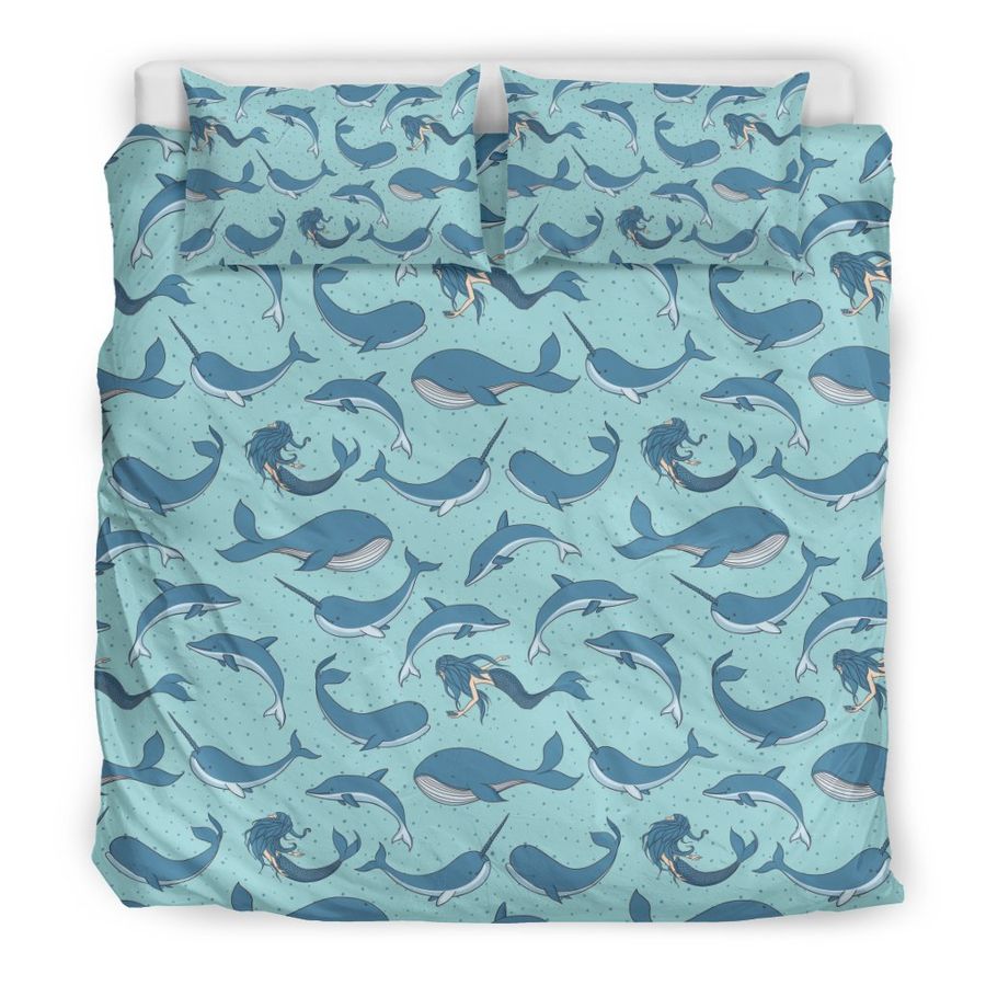 Narwhal Print Pattern Duvet Cover Bedding Set