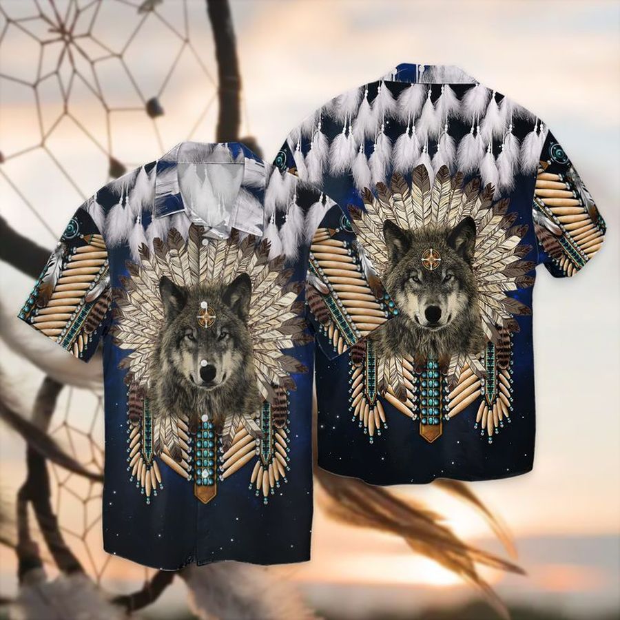 Native American Wolf For men And Women Graphic Print Short Sleeve Hawaiian Casual Shirt Y97