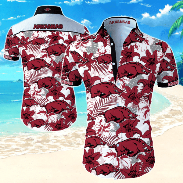 Ncaa Arkansas Razorbacks Hawaiian Graphic Print Short Sleeve Hawaiian Shirt size S - 5XL