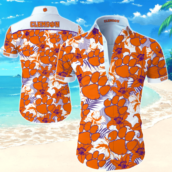 Ncaa Clemson Tigers Hawaiian Graphic Print Short Sleeve Hawaiian Shirt L98 - 1007