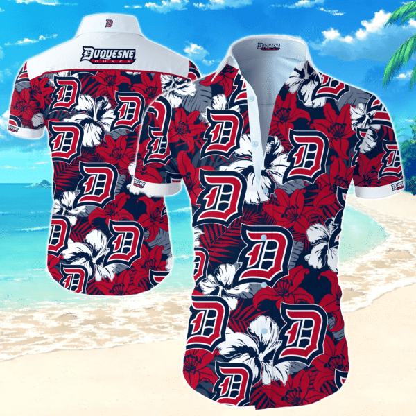 Ncaa Duquesne Dukes Hawaiian Graphic Print Short Sleeve Hawaiian Shirt L98