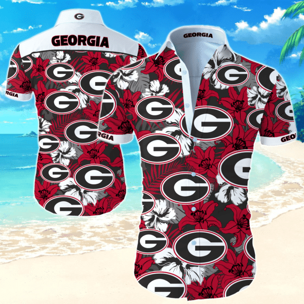 Ncaa Georgia Bulldogs Hawaiian Graphic Print Short Sleeve Hawaiian Shirt L98 - 1146