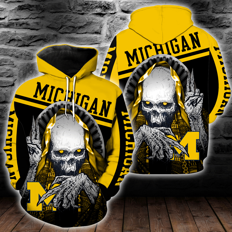 NCAA Michigan Wolverines Skull Hoodie and T-shirt