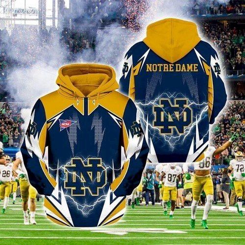Ncaa Notre Dame Fighting Irish Lightning 3D Hoodie Sweatshirt Zip