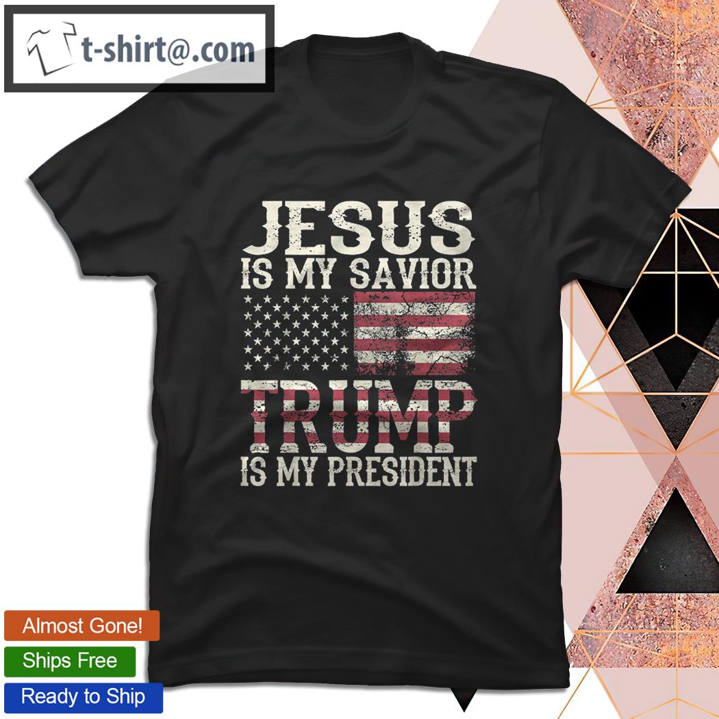New Design funny American Jesus Is My Savior Trump Is My President USA Flag Retro T-Shirt