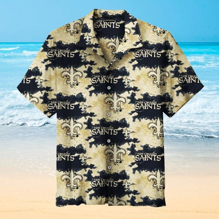 New Orleans Saints Fashion Nfl Hawaiian Graphic Print Short Sleeve Hawaiian Shirt L98 - 3980