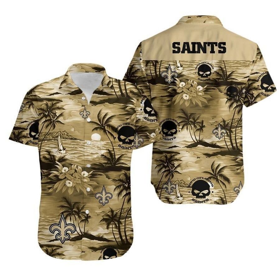 New Orleans Saints NFL Football Hawaiian Graphic Print Short Sleeve Hawaiian Shirt L98 - 9719