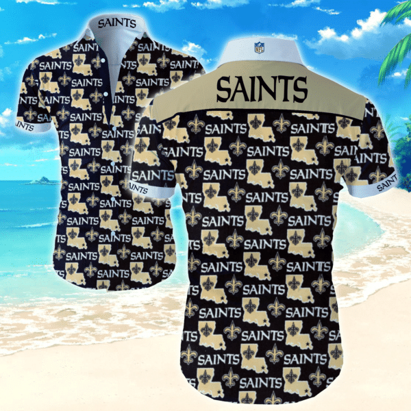 New Orleans Saints Nfl Hawaiian Graphic Print Short Sleeve Hawaiian Shirt L98 - 7386