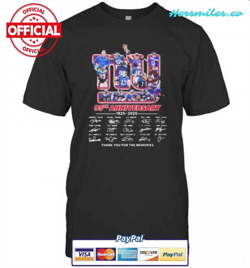 New York Giants 95Th Anniversary 1925 2020 Thank For The Memories Signatures T-Shirt
