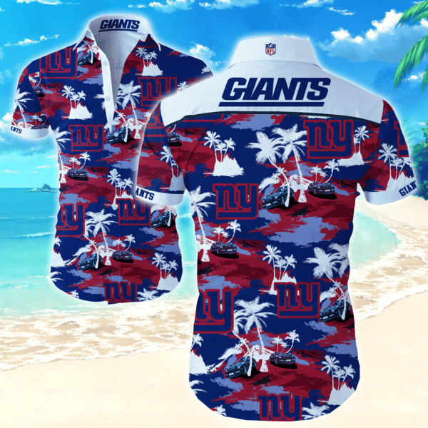 New York Giants Nfl 1 Hawaiian Graphic Print Short Sleeve Hawaiian Shirt L98