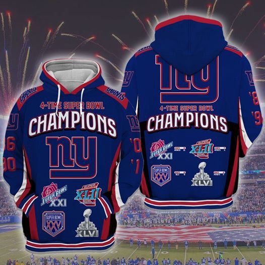 New York Giants NFL 4 Time Super Bowl Champions 3D Hoodie Sweatshirt
