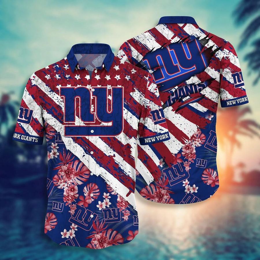 New York Giants NFL Hawaiian Shirt And Short Floral Print American Flag Beach Shirt Short Style Hot Trending Summer