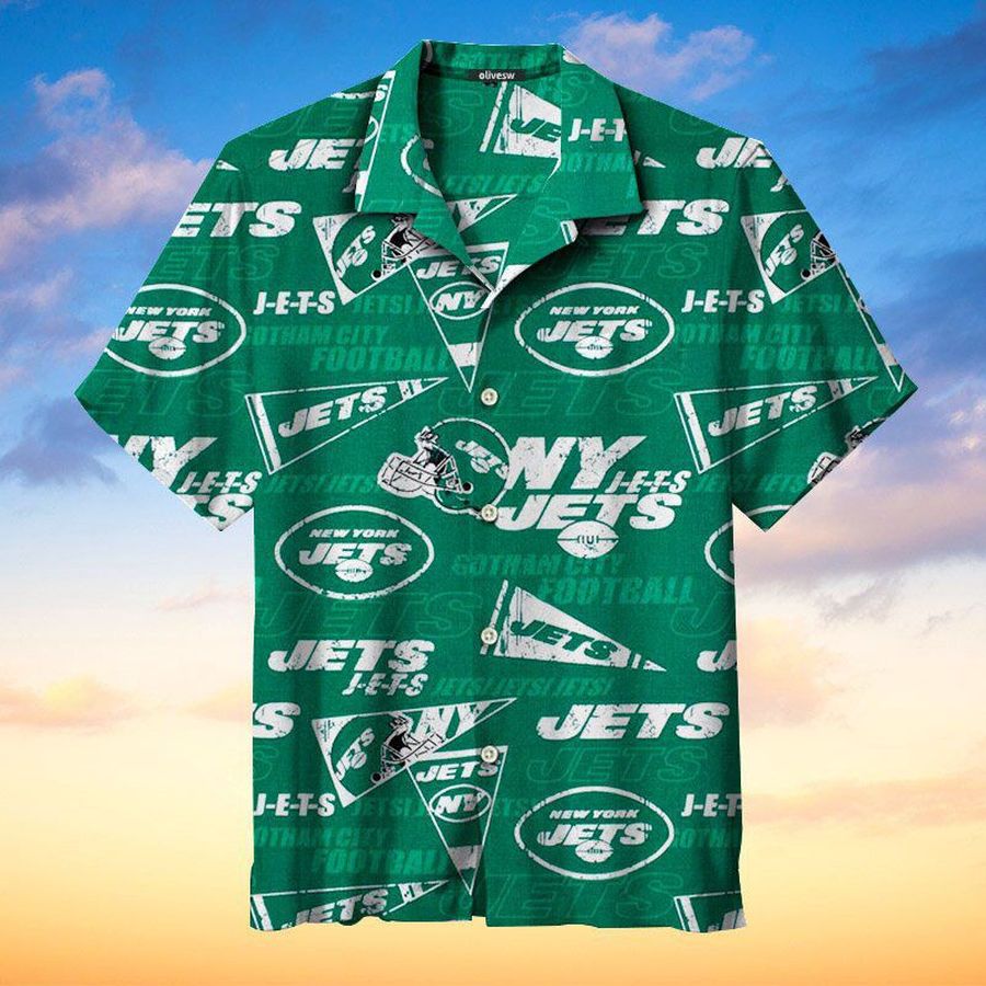 New York Jets Nfl Hawaiian Graphic Print Short Sleeve Hawaiian Shirt L98