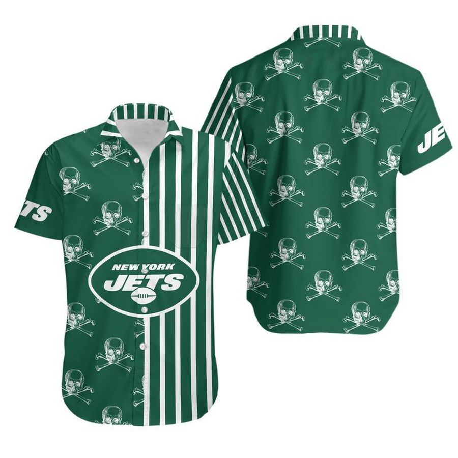 New York Jets Stripes and Skull Hawaii Shirt and Shorts Summer Collection H97