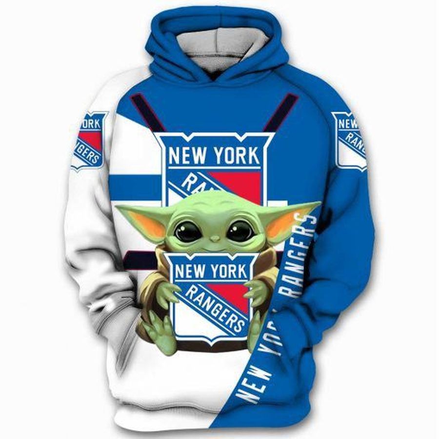 New York Rangers Baby Yoda Star Wars White Blue Men And Women 3D Full Printing Hoodie Zip Hoodie Sweatshirt T Shirt. New York Rangers 3D Full Printing Hoodie Shirt
