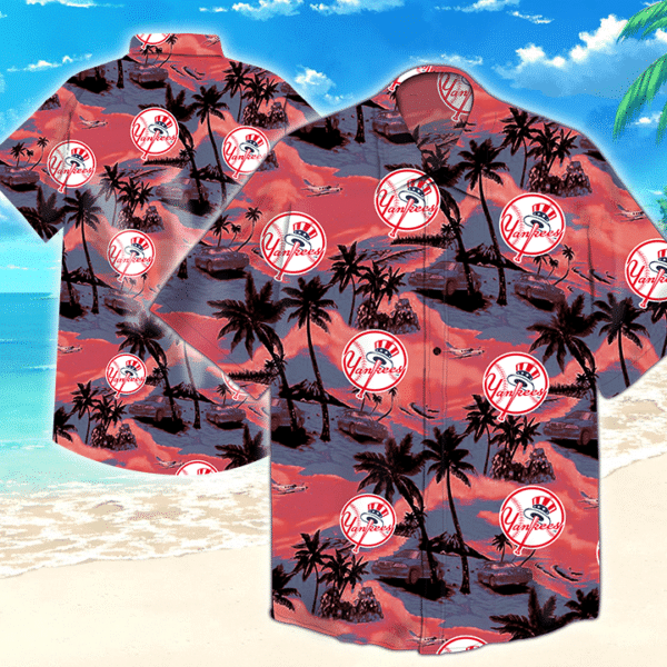 New York Yankees Mlb Hawaiian Graphic Print Short Sleeve Hawaiian Shirt L98 - 3737