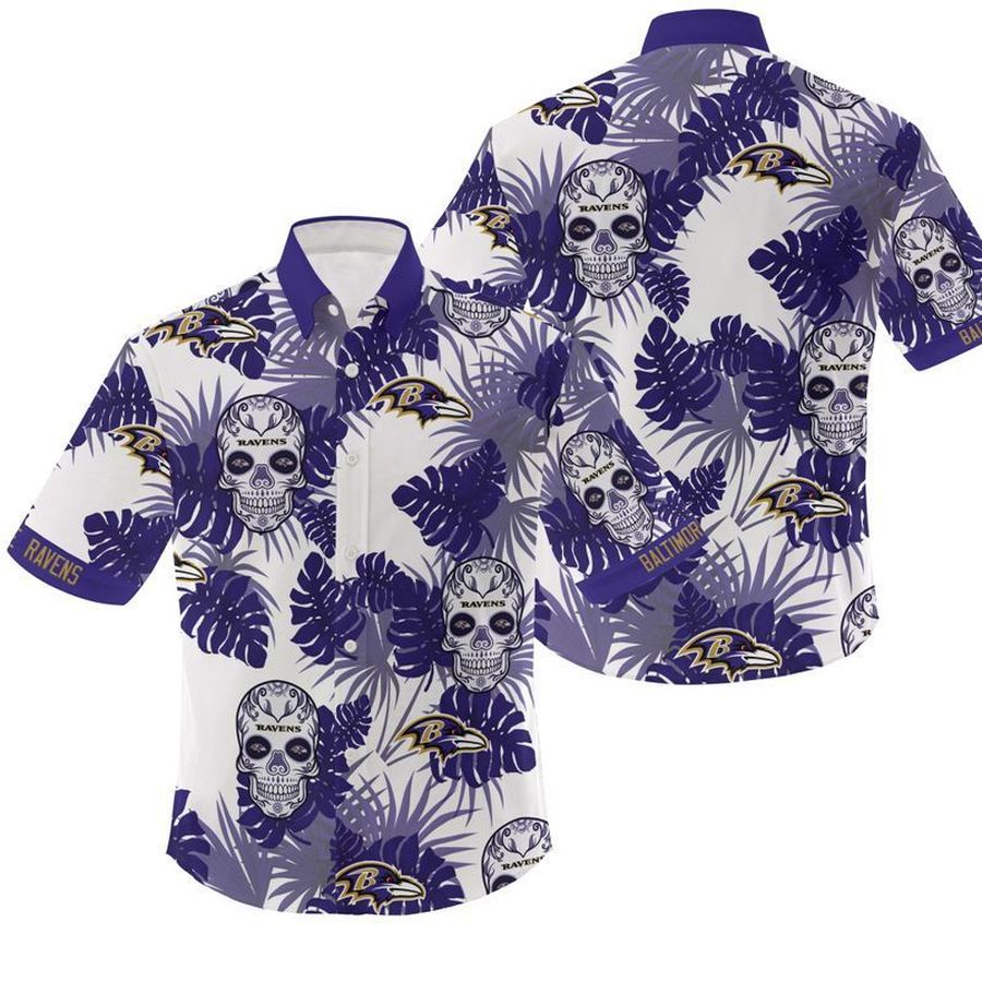 NFL Baltimore Ravens Candy Skulls Gift For Fan Hawaiian Graphic Print Short Sleeve Hawaiian Shirt 3 H97