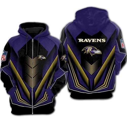 Nfl Baltimore Ravens Pered 3D Hoodie Sweatshirt Zip