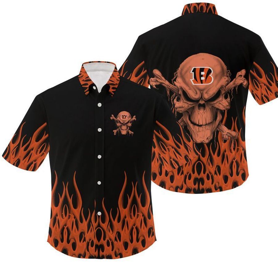 NFL Cincinnati Bengals Skull Gift For Fan Hawaiian Graphic Print Short Sleeve Hawaiian Shirt 2 H97 - 9506