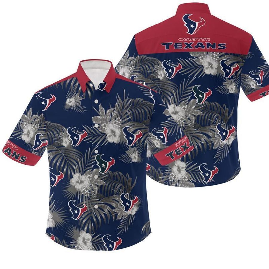 NFL Houston Texans Flowers Gift For Fan Hawaiian Graphic Print Short Sleeve Hawaiian Shirt 3 H97 - 4490