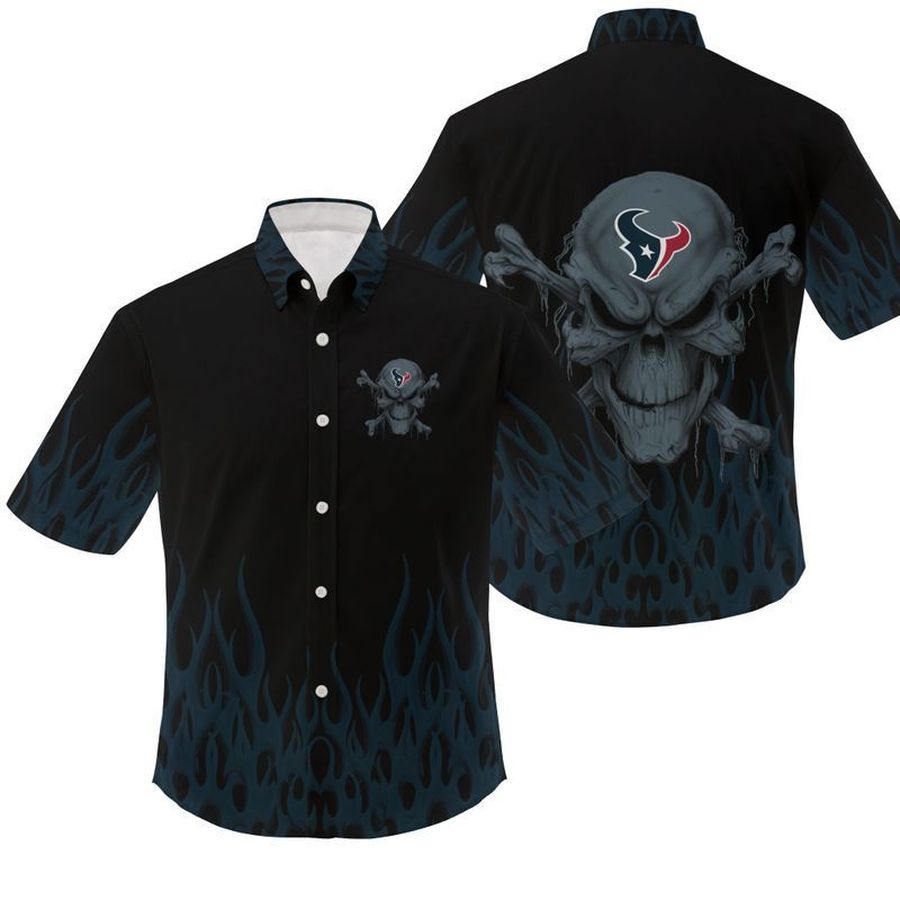 NFL Houston Texans Skull Gift For Fan Hawaiian Graphic Print Short Sleeve Hawaiian Shirt 2 H97