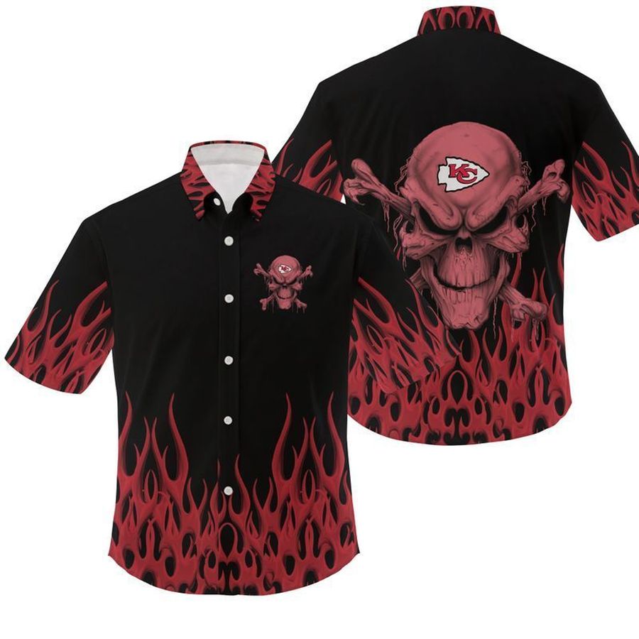 NFL Kansas City Chiefs Skull Gift For Fan Hawaiian Graphic Print Short Sleeve Hawaiian Shirt 2 H97
