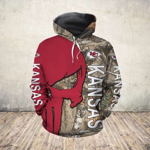 NFL Kansas Realtree Camo Punisher Kansas 3D Hoodie Sweatshirt Zip