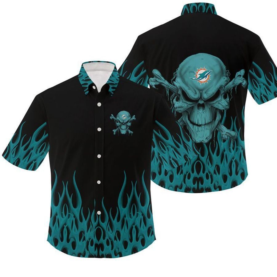 NFL Miami Dolphins Skull Gift For Fan Hawaiian Graphic Print Short Sleeve Hawaiian Shirt 2 H97 - 1271