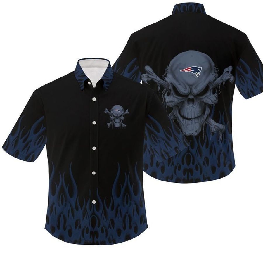 NFL New England Patriots Skull Gift For Fan Hawaiian Graphic Print Short Sleeve Hawaiian Shirt 2 H97 - 9143