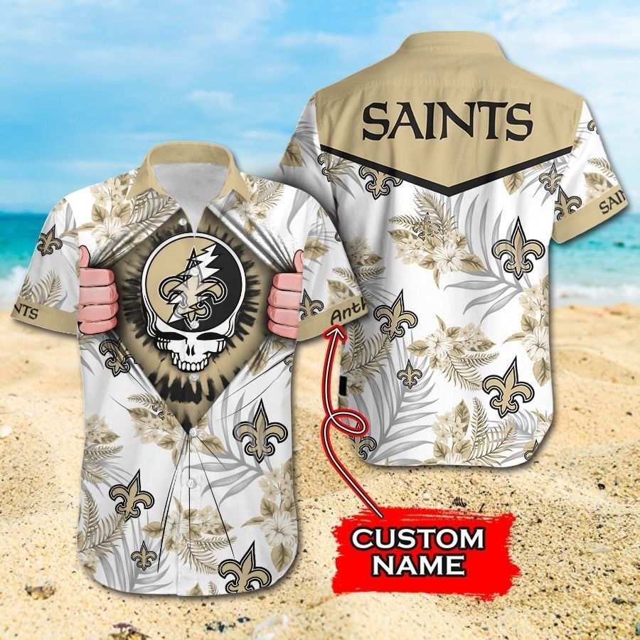 NFL New Orleans Saints Grateful Dead Gift For Fan Personalized Hawaiian Graphic Print Short Sleeve Hawaiian Shirt H97 - 6428