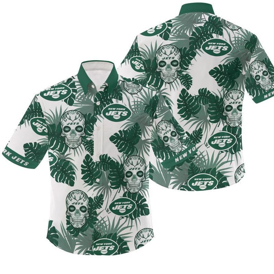 NFL New York Jets Candy Skulls Gift For Fan Hawaiian Graphic Print Short Sleeve Hawaiian Shirt 3 H97