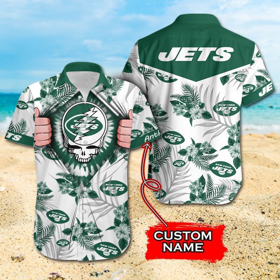 NFL New York Jets Grateful Dead Gift For Fan Personalized Hawaiian Graphic Print Short Sleeve Hawaiian Shirt H97